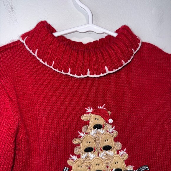 Bt Kids Red Knit Sweater With Reindeer Appliqué For Toddlers Santa Hat - Picture 2 of 8